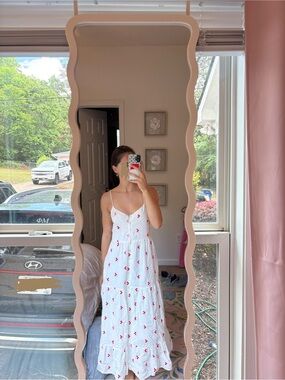 Spirit of Grace White Spaghetti-Strap Maxi Dress with Red Embroidery